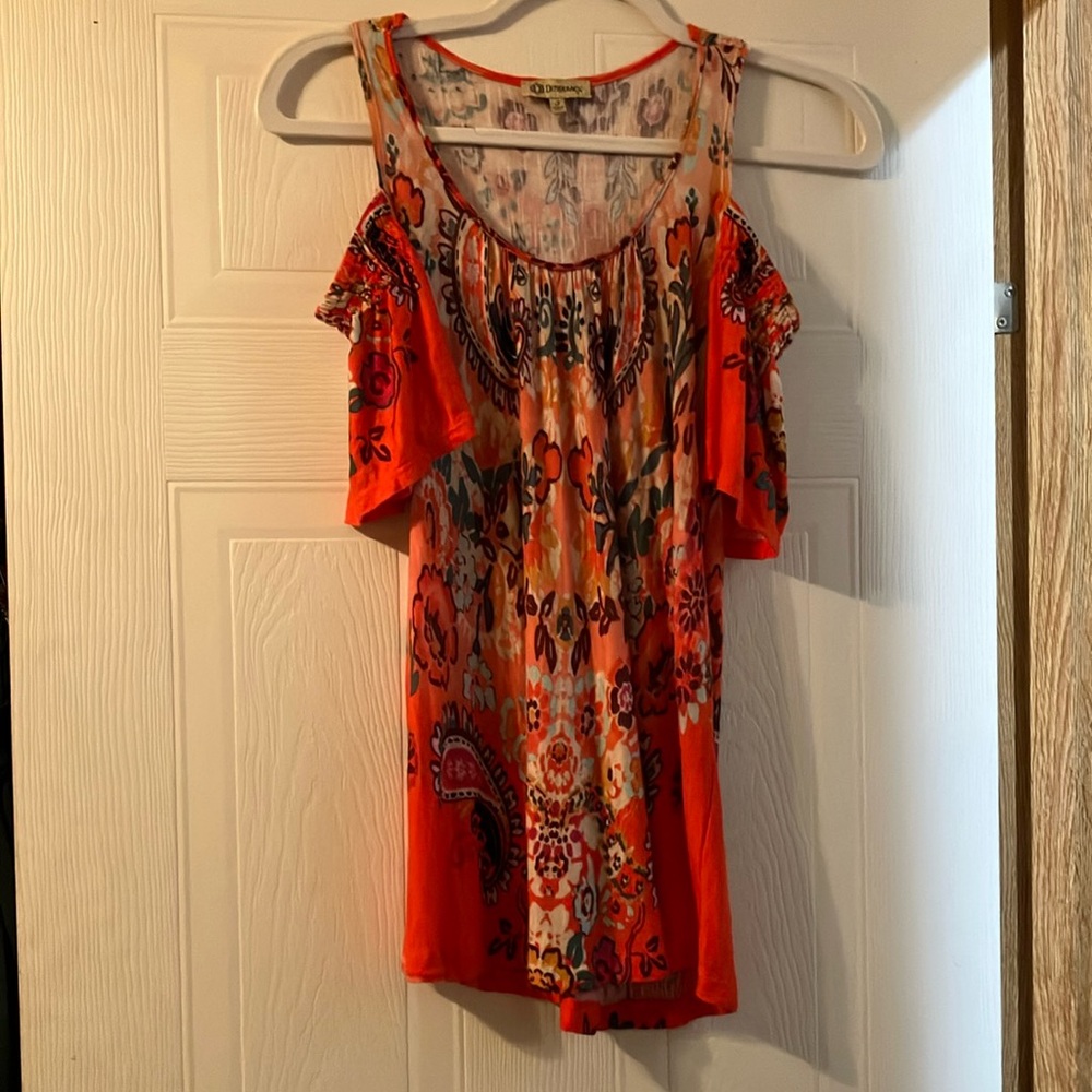 Democracy Orange Sleeveless Ruffled Blouse